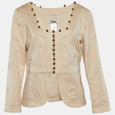 Pre-owned Chloé Beige Cotton Embroidered Button Front Top L