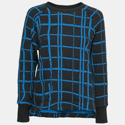Pre-owned Kenzo Blue And Black Checkered Printed Knit Long Sleeve Crew Neck Sweater L