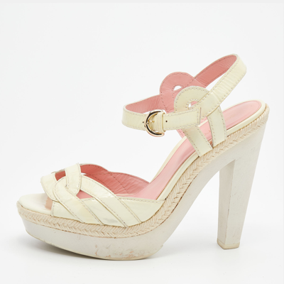 Pre-owned Sergio Rossi Cream Patent Leather Platform Espadrille Ankle Strap Sandals Size 39
