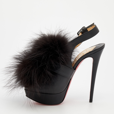 Pre-owned Christian Louboutin Black Leather And Splash Fur Peep Toe Platform Sandals Size 39