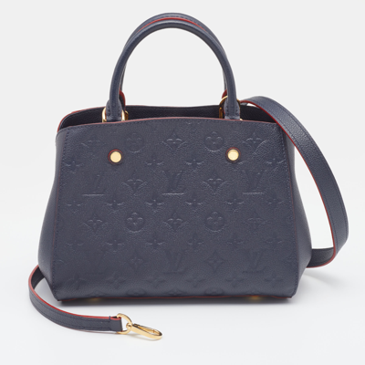 Pre-owned Louis Vuitton Blue Monogram Empreinte Leather Montaigne Bb Bag In Black