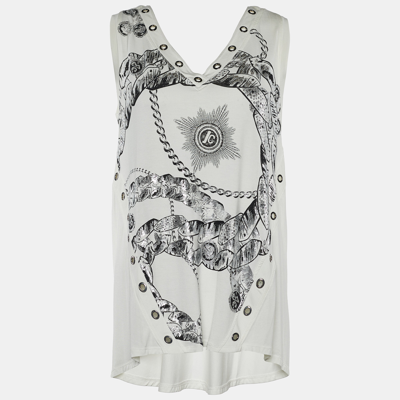 Pre-owned Roberto Cavalli White Printed Jersey Eyelet Top S