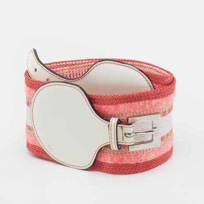 Pre-owned Missoni Pink Striped Stretch Knit & Leather Elasticized Waist Belt S