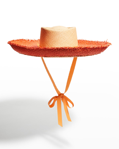 Sensi Studio Upturn Seashells Straw Beach Hat In Beige Orange