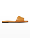 Tory Burch Eleanor Calfskin Medallion Flat Sandals In Arancio