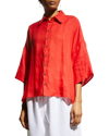 Eskandar Wide A-line Collared Linen Shirt (mid Length) In Brightred
