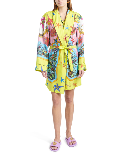 Versace Printed Silk-twill Robe In Yellow Multicolor