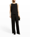 Eileen Fisher Petite Crewneck Jersey Shell In Black