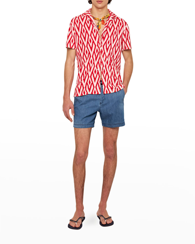 Orlebar Brown Men's Howell Cano Jacquard Toweling Beach Shirt In Red