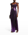 MARCHESA NOTTE DRAPED LAME SWEETHEART GOWN