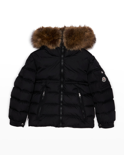 Moncler Kids' Boy's Byron Faux Fur Hooded Puffer Jacket In Black