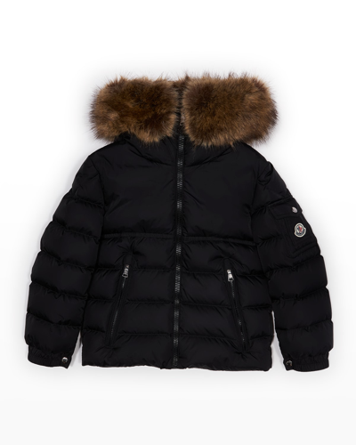 Moncler Kids' Boy's Byron Faux Fur Hooded Puffer Jacket In Black