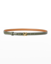 Loewe Logo Leather Buckle Skinny Belt In Avocado Gold