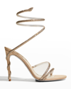 René Caovilla Snake-wrap Strass Stiletto Sandals In Beige Honey