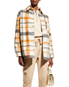 Monrow Plaid Snap-front Shacket In Black Nat Camel