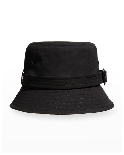Burberry Gabardine Buckle Cotton Bucket Hat In Black