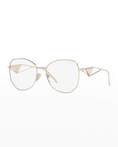 Prada Blue Light Blocking Round Metal Optical Glasses In Pale Gold