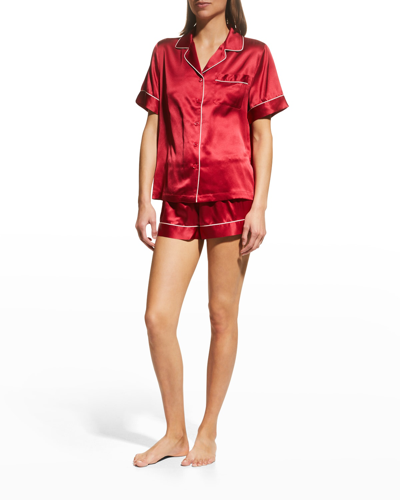 Neiman Marcus Short Silk Pajama Set In Red