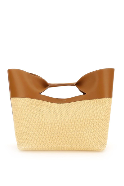 Alexander Mcqueen The Bow Cotton And Leather Shoulder Bag In Beige,brown