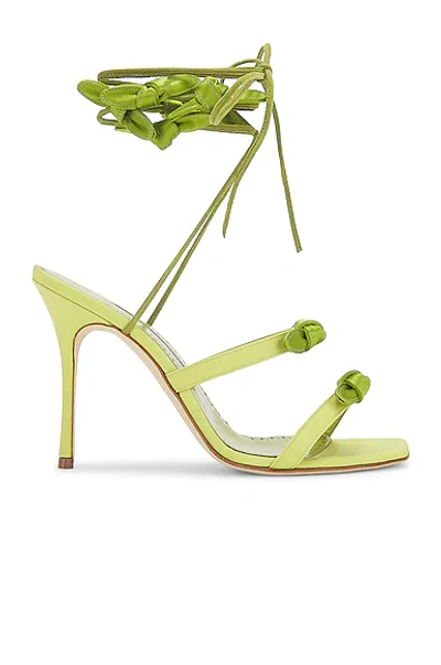 Manolo Blahnik Fiocco 105 Crepe De Chine And Leather Heeled Sandals In Green