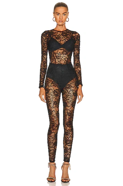 Fleur Du Mal Lace Catsuit In 0100 Black