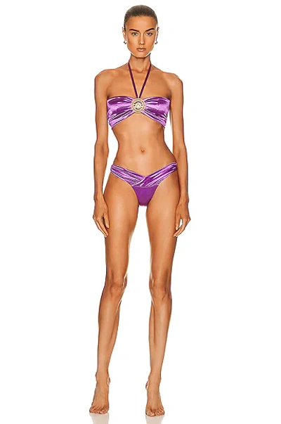 Raisa Vanessa Gold Buckle Tie Neck Bikini Set In Purple