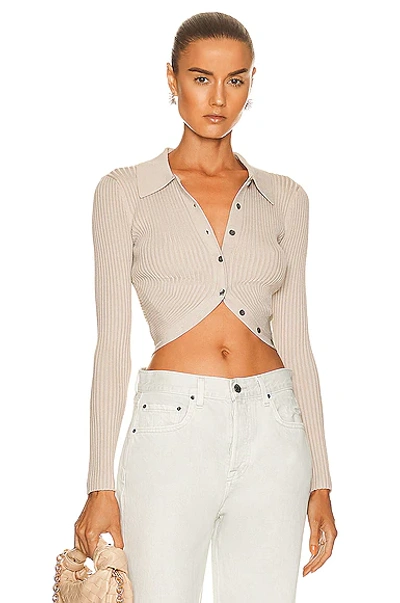 Jonathan Simkhai Sol Compact-rib Button-front Crop Top In Truffle