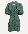 Ganni S Penchant For Flowers Represented In This Organza Dress With Jacquard Motif In Green