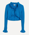 Ganni Wool-blend Ruffle-trimmed Cardigan In Blue
