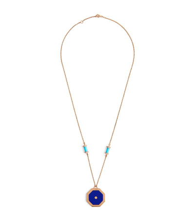 L'atelier Nawbar Rose Gold, Diamond And Lapis Lazuli Amulets Of Light Necklace In Blue