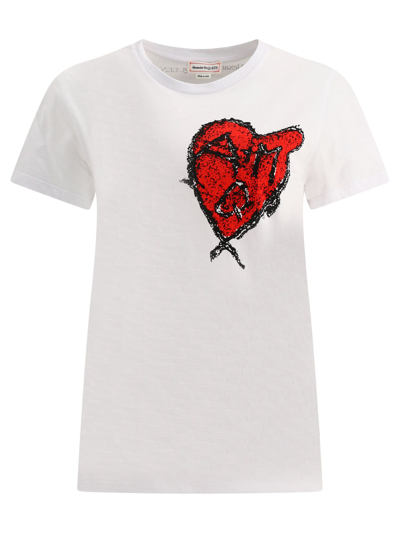 Alexander Mcqueen Logo Heart Print Cotton Jersey T-shirt In White