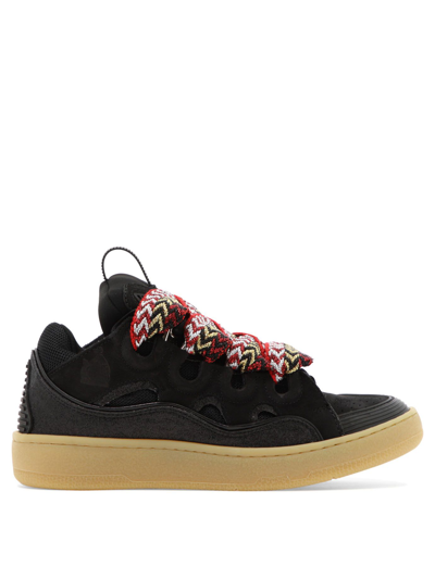 Lanvin Curb Contrast-trimmed Leather And Mesh Low-top Trainers In Black
