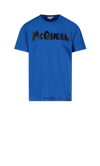 Alexander Mcqueen Blue Logo-print Cotton T-shirt In Blue
