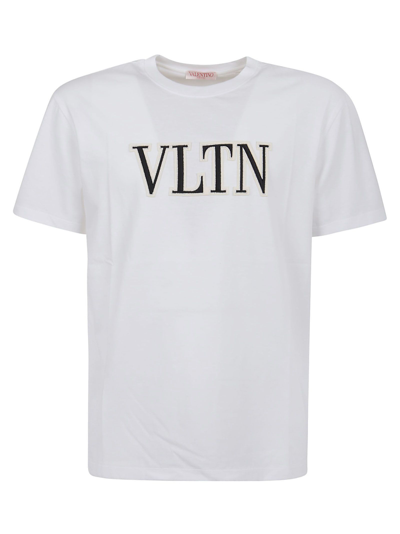 Valentino Vltn Embroidered Cotton T-shirt In White