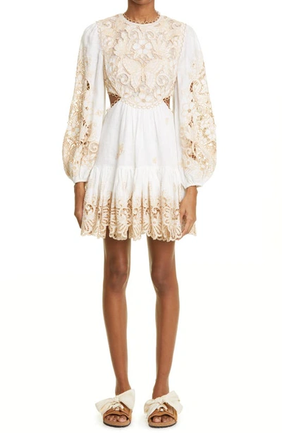 Zimmermann Jeannie Cutout Embroidered Broderie Anglaise Linen Mini Dress In White