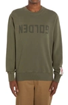 Golden Goose Crew Neck Archibald Sweatshirt With Vintage Logo In Dusty Olive