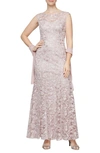 Alex Evenings Floral Embroidered Evening Gown With Wrap In Rose