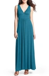 Loveappella V-neck Jersey Maxi Dress In Teal Harbor