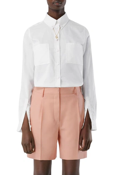 Burberry Ivanna Equestrian Knight Jacquard Silk Button-down Blouse In Natural White