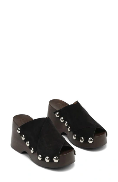 Ganni Retro Leather Platform Sandals In Black