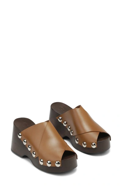 Ganni Criss Cross Leather Platform Sandals In Brown