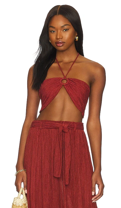 Savannah Morrow + Net Sustain Selena Cropped Crinkled Woven Halterneck Top In Brick