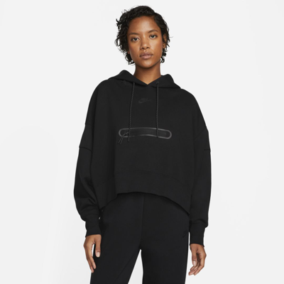 Nike Women's  Sportswear Tech Fleece Over-oversized Crop Pullover Hoodie In Black/ Black