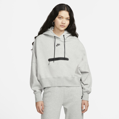 Nike Women's  Sportswear Tech Fleece Over-oversized Crop Pullover Hoodie In Dk Grey Heather/ Black