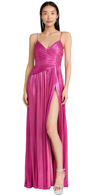 Retroféte Doss Wrap-effect Pleated Lamé Gown In Hot Pink