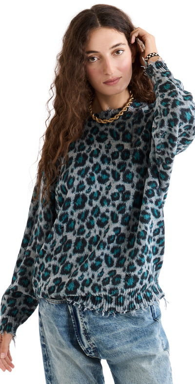 R13 Distressed Leopard Oversize Cotton Sweater In Multi-colour