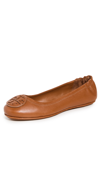 Tory Burch Minnie Leather Logo Travel Ballerina Flats In Brown