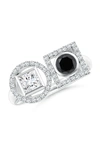 Natori Infinity 14k Gold With Black & White Diamond Two Stone Statement Ring In 14k White Gold