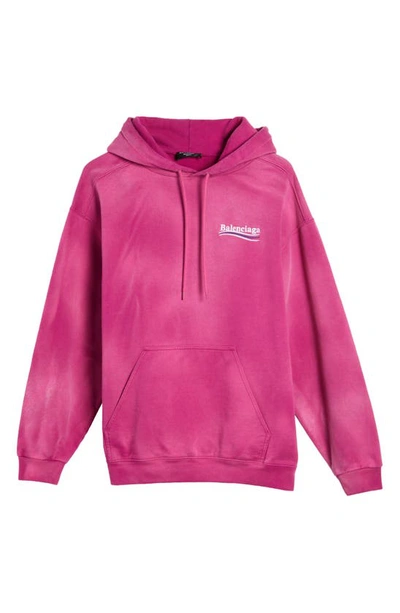 Balenciaga Campaign Logo Oversize Cotton Hoodie In Dark Fuschia/ White/ Blue