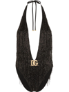 Dolce & Gabbana Logo-tag Fringed Swimsuit In Black
